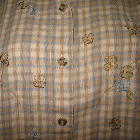 Vintage Y2K 90s 80s Liz Claiborne Button Up Shirt Top Plaid Khaki Preppy Western - Picture 3 of 8